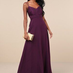 Lulus Admirable Grace Dark Plum Chiffon Pleated Maxi Dress Purple - Size L
